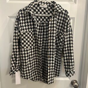 Black and White Houndstooth Button-Up Jacket